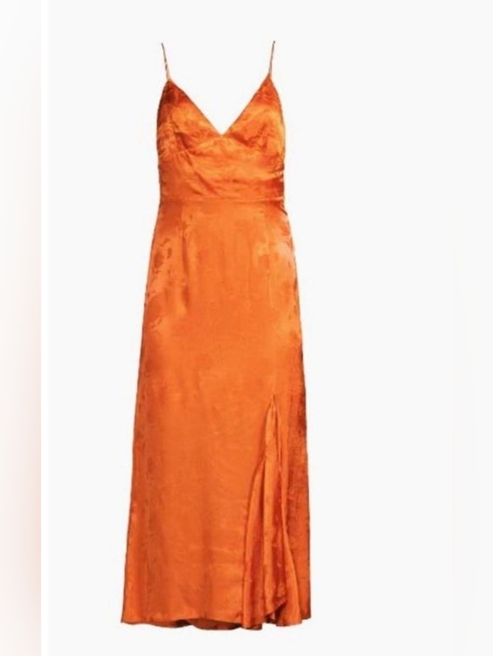 NWT Sau Lee Francesca Orange Satin Jacquard Slip Midi Dress with Side Slit - 8 - Picture 5 of 14